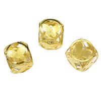 Eisen hohlen Perlen, mit Harz Strass, goldfarben plattiert, weiß, 14x14mm, 100PCs/Tasche, verkauft von Tasche