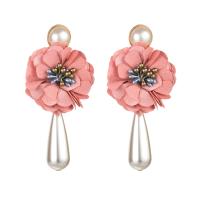 Cloth Drop Earring, with Plastic Pearl & Zinc Alloy, Flower, for woman 75*45mm 