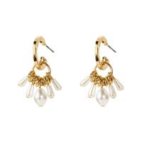 Brass Drop Earring, with Plastic Pearl, gold color plated & for woman nickel, lead & cadmium free, 30*30mm 