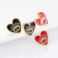 Brass Stud Earring, Heart, gold color plated, for woman & enamel nickel, lead & cadmium free, 18*13mm 