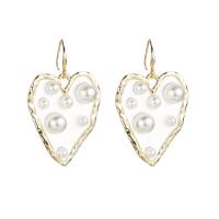 Plastic Pearl Zinc Alloy Earring, with Plastic Pearl, Heart, gold color plated, fashion jewelry & for woman, 50*35mm 