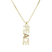Cubic Zircon Micro Pave Brass Necklace, Alphabet Letter, gold color plated, micro pave cubic zirconia & for woman, 30*10mm Inch 