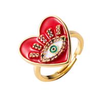 Rhinestone Brass Finger Ring, Heart, gold color plated, Unisex & enamel & with rhinestone, 20*20mm 