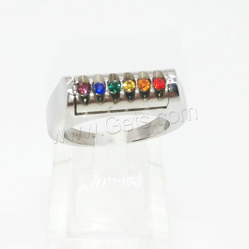 Anilo de dedo de acero inoxidable, unisexo & diverso tamaño para la opción & con diamantes de imitación, 6mm, Vendido por UD