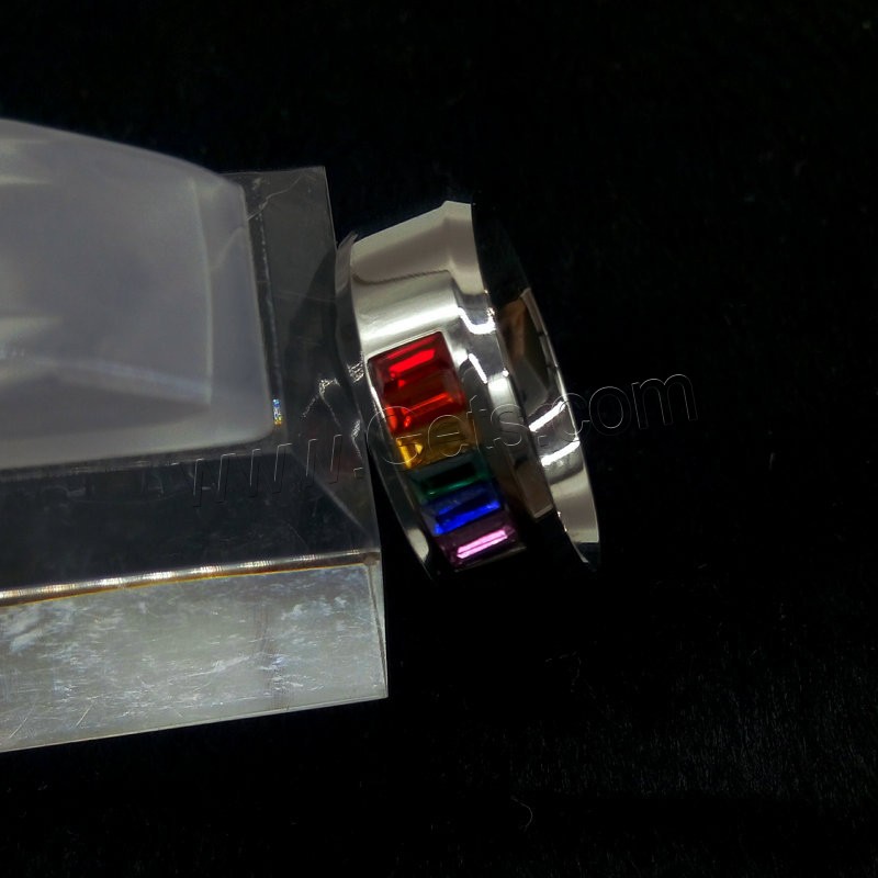 Anilo de dedo de acero inoxidable, unisexo & diverso tamaño para la opción & con diamantes de imitación, 8mm, Vendido por UD