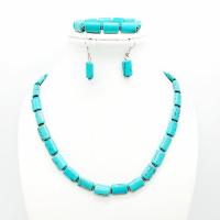 Synthetic Turquoise Jewelry Set, bracelet & earring & necklace, with Brass, platinum color plated, three pieces & for woman, skyblue Approx 7.8 Inch, Approx 17.7 Inch 