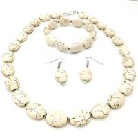 Synthetic Turquoise Jewelry Set, bracelet & earring & necklace, with Brass, platinum color plated, three pieces & for woman, white Approx 7.8 Inch, Approx 17.7 Inch 