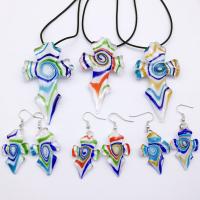 Lampwork Jewelry Sets, earring & necklace, with PU Leather Cord & Brass, Cross, platinum color plated, 2 pieces & for woman 75*43mm,35*23mm Approx 15.7-17.7 Inch 