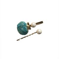 Hair Slide, Zinc Alloy, with ABS Plastic Pearl, Shell, gold color plated, 2 pieces & for woman & with rhinestone 60*32mm 
