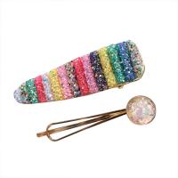 Hair Slide, Zinc Alloy, with Plastic Sequin & Resin, gold color plated, 2 pieces & for woman 70mm,82mm 
