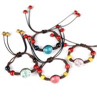 bracelet woven ball de perles en verre , avec Fleurs séchées & porcelaine & corde de cire, goutté d'époxy, unisexe & réglable, plus de couleurs à choisir, 16mm Environ 7.5 pouce, Vendu par brin