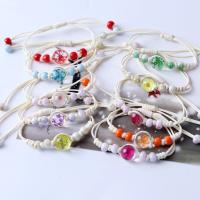 bracelet woven ball de perles en verre , avec Fleurs séchées & corde en nylon, goutté d'époxy, réglable & pour femme, plus de couleurs à choisir, 12mm Environ 7.5 pouce, Vendu par brin