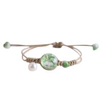 Glass Woven Ball Bracelets, with Dried Flower & Porcelain, epoxy gel, adjustable & for woman Approx 7.5 Inch 