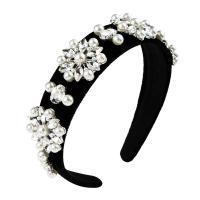 Hair Bands, Pleuche, with Plastic Pearl & Zinc Alloy, plated, dyed & for woman & with rhinestone, black, nickel, lead & cadmium free, 130*115*30mm 
