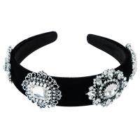 Hair Bands, Pleuche, with Plastic Pearl & Zinc Alloy, silver color plated, for woman & with rhinestone, black, nickel, lead & cadmium free, 135*120*32mm 