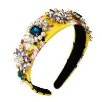 Hair Bands, Cloth, with Plastic Pearl, gold color plated, fashion jewelry & for woman & with rhinestone, yellow, 110*130*40mm 
