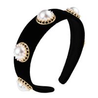 Hair Bands, Pleuche, with Plastic Pearl, gold color plated, fashion jewelry & for woman, black, nickel, lead & cadmium free, 135*110*32mm 
