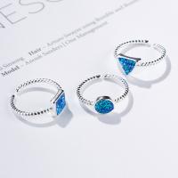 Zinklegierung Manschette Fingerring, silberfarben plattiert, verschiedene Stile für Wahl & für Frau, blau, 16mm, verkauft von PC