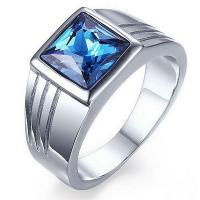 Cubic Zircon Brass Finger Ring, silver color plated, Unisex & with cubic zirconia, blue 