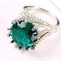 cristal anillo de dedo de latón, metal, con Cristal, chapado en color de plata, Joyería & diverso tamaño para la opción & para mujer, verde, Vendido por UD