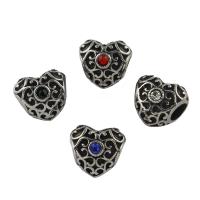Stainless Steel European Beads, 316L Stainless Steel, Heart, with rhinestone & blacken Approx 4mm 