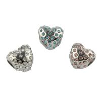 Stainless Steel European Beads, 316L Stainless Steel, Heart, with rhinestone Approx 4mm 