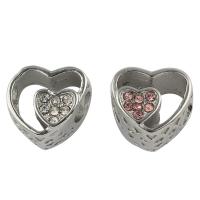 Stainless Steel European Beads, 316L Stainless Steel, Heart, with rhinestone Approx 4mm 