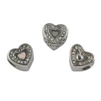 Edelstahl European Perlen, 316 L Edelstahl, Herz, verschiedene Stile für Wahl & Emaille & mit Strass, 11x11x7mm, Bohrung:ca. 4mm, 5PCs/Tasche, verkauft von Tasche