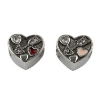 Stainless Steel European Beads, 316L Stainless Steel, Heart, enamel & with rhinestone Approx 4mm 