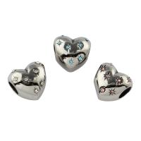 Perles European en acier inoxydable, acier inoxydable 316L, coeur, avec strass, plus de couleurs à choisir Environ 4mm Vendu par sac