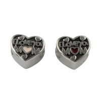 Stainless Steel European Beads, 316L Stainless Steel, Heart, enamel Approx 4mm 
