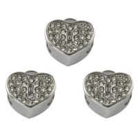 Stainless Steel European Beads, 316L Stainless Steel, Heart, with rhinestone, white Approx 4mm 