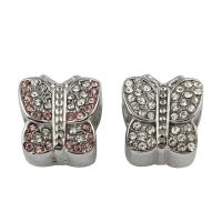 Stainless Steel European Beads, 316L Stainless Steel, Butterfly, with rhinestone Approx 4mm 