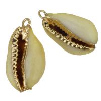 Brass Shell Pendants, with Shell, gold color plated, fashion jewelry, 13.5-14.5x23.5-26x9.5-11mm Approx 2mm 