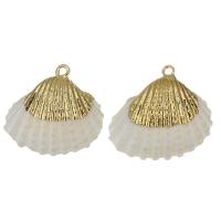 Brass Shell Pendants, with Shell, gold color plated, fashion jewelry, 26-28x24- Approx 2mm 