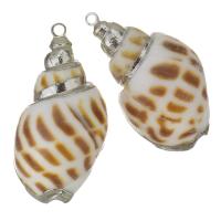 Brass Shell Pendants, with Shell, silver color plated, fashion jewelry, 16-17x28- Approx 1.5mm 