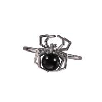 Brass Finger Ring, with Plastic Pearl, Spider, silver color plated, Unisex black 