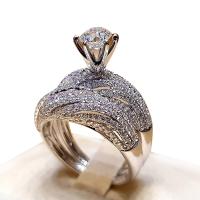 Anillo de dedo de aleación de Zinc, chapado en color de plata, 2 piezas & unisexo & diverso tamaño para la opción & con diamantes de imitación, Vendido por Set
