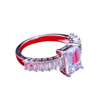 Rhinestone Brass Finger Ring, silver color plated & for woman & with rhinestone, 7*9mm 