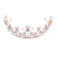Children Hair Band, Zinc Alloy, with Plastic Pearl, Crown, gold color plated, Girl & with rhinestone, nickel, lead & cadmium free, 140*70mm 