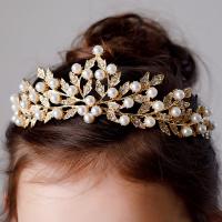 Zinc Alloy Hair Band, with Plastic Pearl, Crown, gold color plated, Girl & with rhinestone, nickel, lead & cadmium free, 135*55mm 