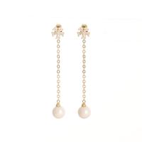Rhinestone Brass Drop Earring, with Plastic Pearl, gold color plated, oval chain & for woman & with rhinestone, nickel, lead & cadmium free, 54*7mm 