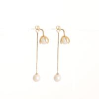 Brass Drop Earring, with Plastic Pearl, gold color plated, fashion jewelry & for woman, 55mm 