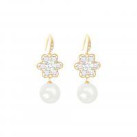 Rhinestone Brass Drop Earring, with Plastic Pearl, plated, for woman & with rhinestone, 30*12mm 