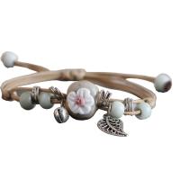 Porcelain Bracelets, with Wax Cord & Zinc Alloy, antique silver color plated, adjustable & for woman 15mm Approx 9 Inch 