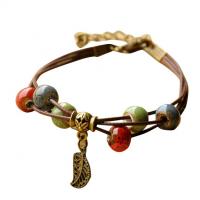Bracelets en porcelaine, avec corde de cire & alliage de zinc, Plaqué de couleur de bronze antique, réglable & pour femme Environ 7.5 pouce, Vendu par brin