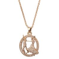 Rhinestone Brass Necklace, with 6cm extender chain, rose gold color plated, oval chain & for woman & with rhinestone, 25mm Approx 15.7 Inch 