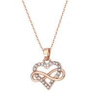 Rhinestone Brass Necklace, with 6cm extender chain, rose gold color plated, oval chain & for woman & with rhinestone, 20mm Approx 15.7 Inch 