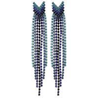 Brass Tassel Earring, platinum color plated & for woman & with rhinestone, 110mm 
