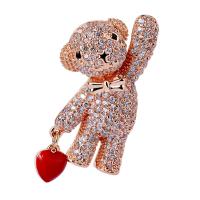 Brass Brooch, Bear, plated, micro pave cubic zirconia & for woman & enamel 